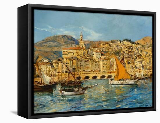 Menton Harbour, (Oil on Canvas)-Laurent Lucien Gsell-Framed Premier Image Canvas