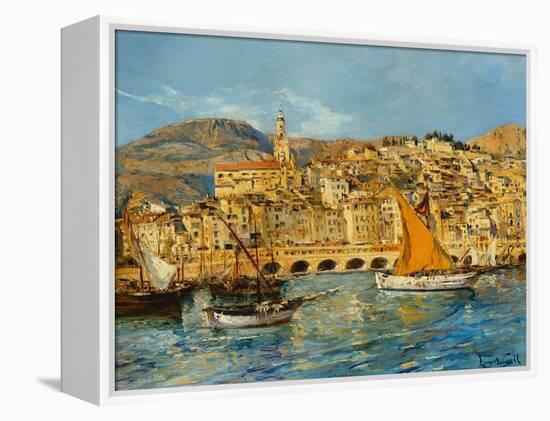 Menton Harbour, (Oil on Canvas)-Laurent Lucien Gsell-Framed Premier Image Canvas