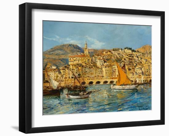 Menton Harbour, (Oil on Canvas)-Laurent Lucien Gsell-Framed Giclee Print