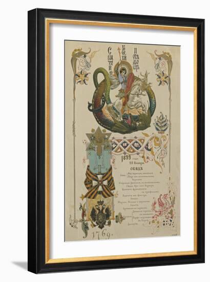 Menu for the Annual Banquet for the Knights of the Order of St. George, November 28, 1899-Viktor Mikhaylovich Vasnetsov-Framed Giclee Print