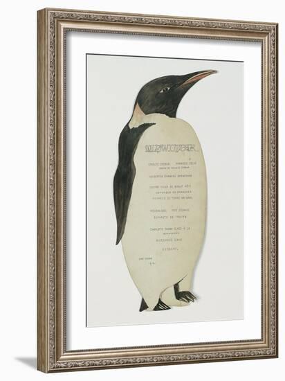 Menu in the Shape on an Emperor Penguin, for the Midwinter's Day Dinner, Cape Evans, 22nd June 1912-Edward W. Nelson-Framed Giclee Print