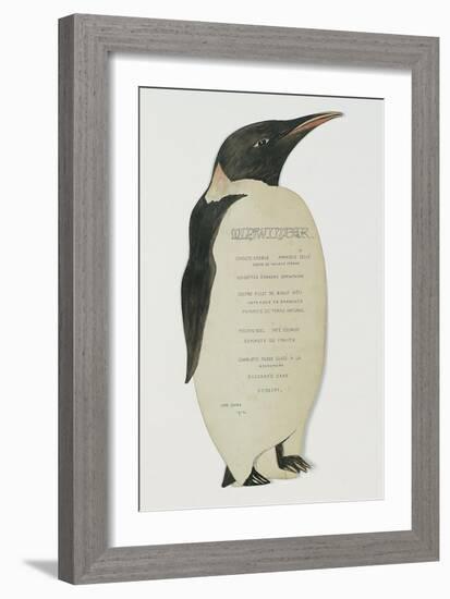 Menu in the Shape on an Emperor Penguin, for the Midwinter's Day Dinner, Cape Evans, 22nd June 1912-Edward W. Nelson-Framed Giclee Print