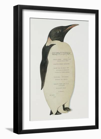 Menu in the Shape on an Emperor Penguin, for the Midwinter's Day Dinner, Cape Evans, 22nd June 1912-Edward W. Nelson-Framed Giclee Print