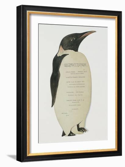 Menu in the Shape on an Emperor Penguin, for the Midwinter's Day Dinner, Cape Evans, 22nd June 1912-Edward W. Nelson-Framed Giclee Print