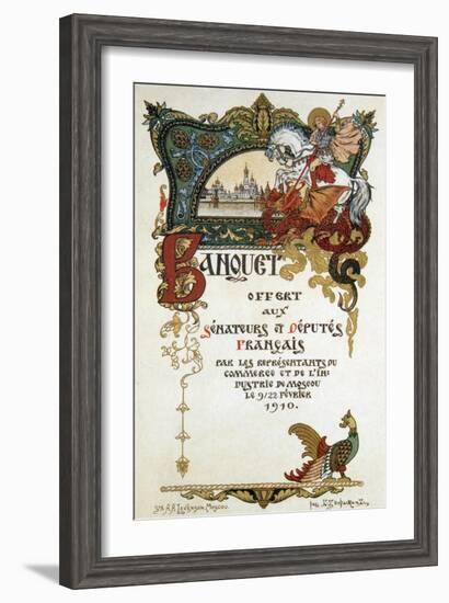 Menu of a Banquet in Honour of the Delegation of the French Parliament, 1910-Boris Zvorykin-Framed Giclee Print