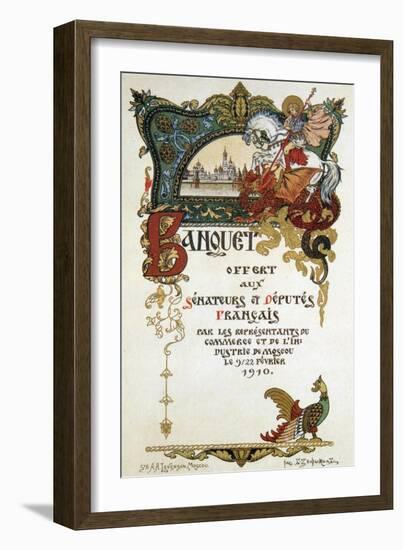 Menu of a Banquet in Honour of the Delegation of the French Parliament, 1910-Boris Zvorykin-Framed Giclee Print