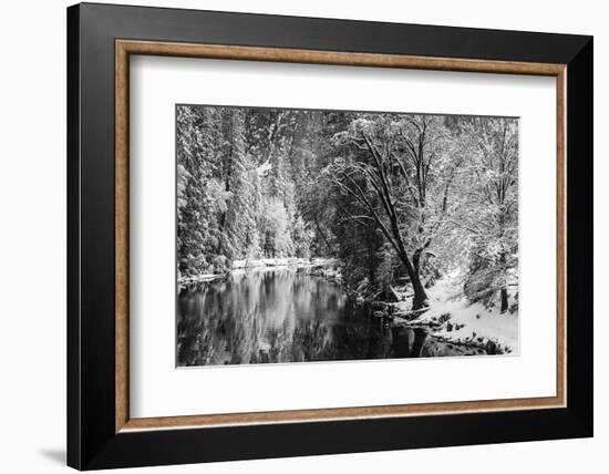 Merced River and Cathedral Rock in winter, Yosemite National Park, California, USA-Russ Bishop-Framed Photographic Print