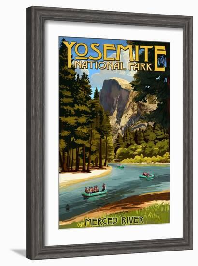 Merced River Rafting - Yosemite National Park, California-Lantern Press-Framed Art Print