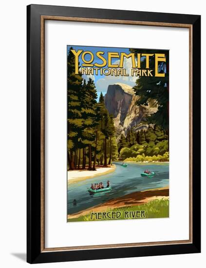 Merced River Rafting - Yosemite National Park, California-Lantern Press-Framed Art Print