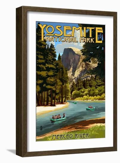 Merced River Rafting - Yosemite National Park, California-Lantern Press-Framed Art Print