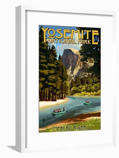 Merced River Rafting - Yosemite National Park, California-Lantern Press-Framed Art Print