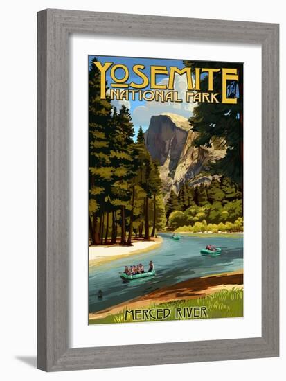 Merced River Rafting - Yosemite National Park, California-Lantern Press-Framed Premium Giclee Print