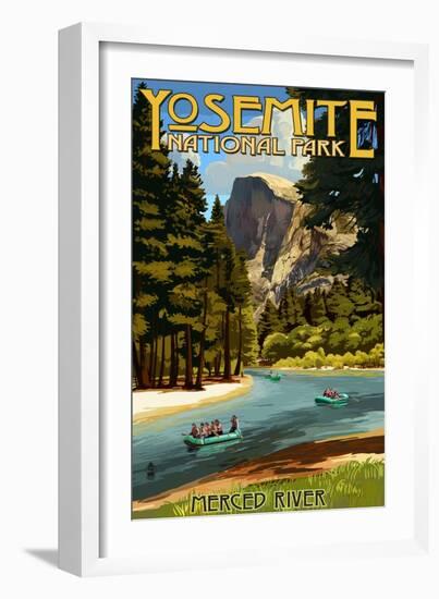 Merced River Rafting - Yosemite National Park, California-Lantern Press-Framed Premium Giclee Print