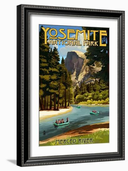 Merced River Rafting - Yosemite National Park, California-Lantern Press-Framed Premium Giclee Print