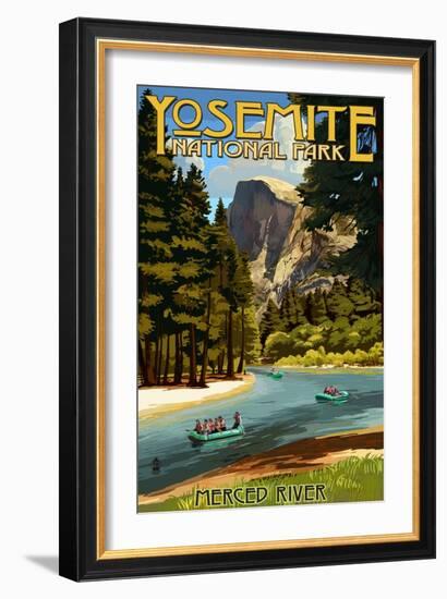 Merced River Rafting - Yosemite National Park, California-Lantern Press-Framed Premium Giclee Print