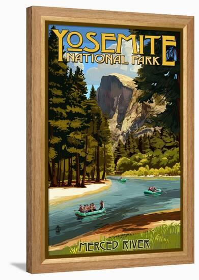 Merced River Rafting - Yosemite National Park, California-Lantern Press-Framed Stretched Canvas