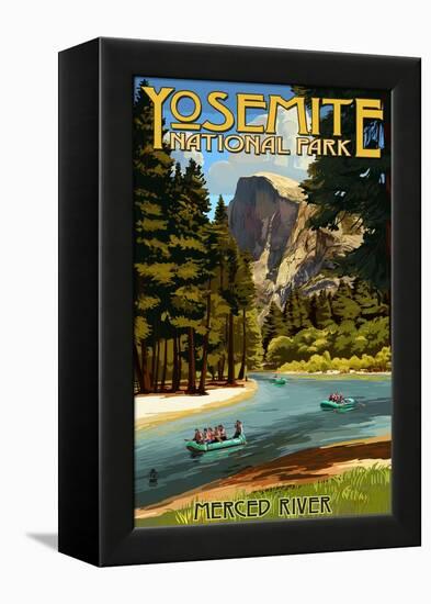Merced River Rafting - Yosemite National Park, California-Lantern Press-Framed Stretched Canvas