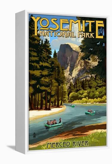 Merced River Rafting - Yosemite National Park, California-Lantern Press-Framed Stretched Canvas