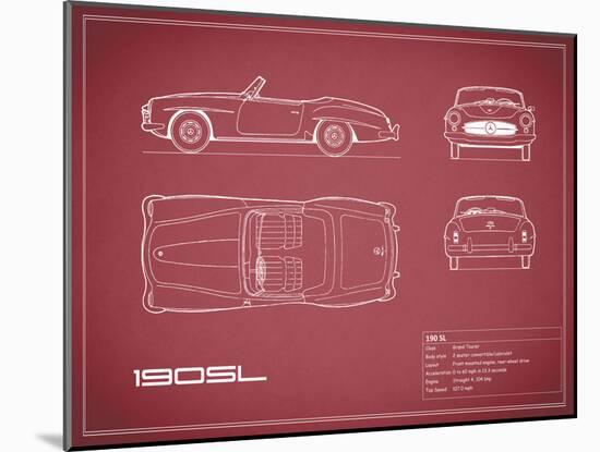 Mercedes 190-SL-Maroon-Mark Rogan-Mounted Art Print