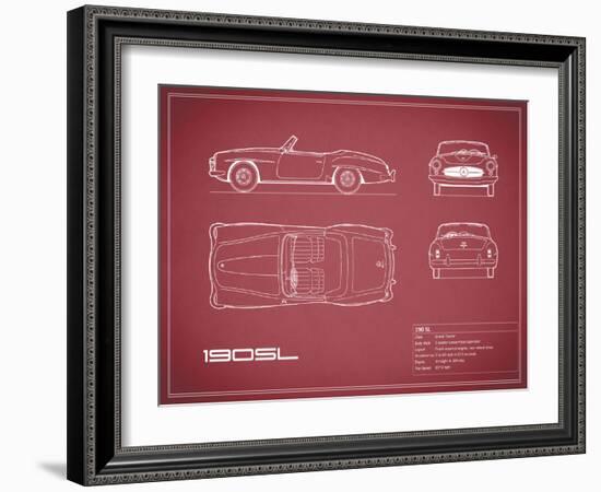 Mercedes 190-SL-Maroon-Mark Rogan-Framed Art Print