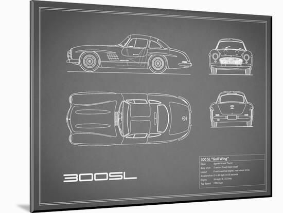 Mercedes 300SL Gullwing-Grey-Mark Rogan-Mounted Art Print