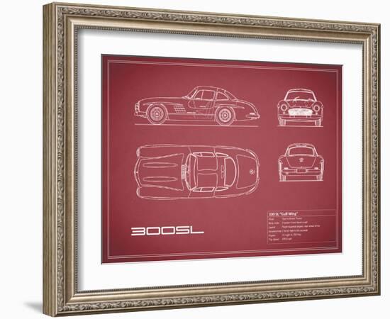 Mercedes 300SL Gullwing-Maroon-Mark Rogan-Framed Art Print