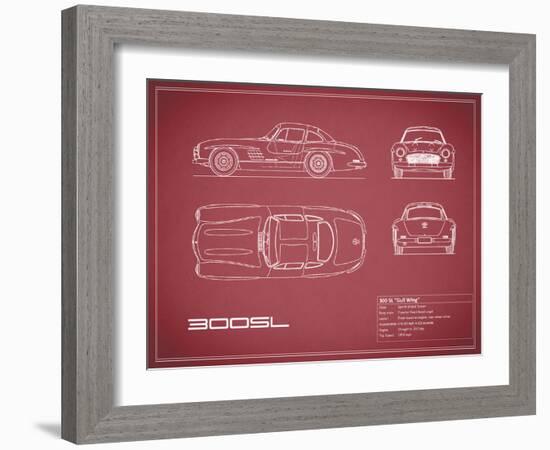 Mercedes 300SL Gullwing-Maroon-Mark Rogan-Framed Art Print