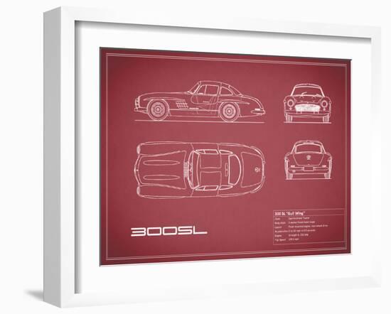 Mercedes 300SL Gullwing-Maroon-Mark Rogan-Framed Art Print