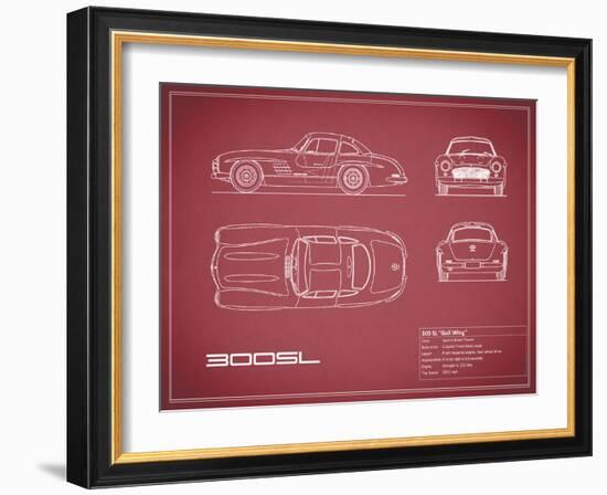 Mercedes 300SL Gullwing-Maroon-Mark Rogan-Framed Art Print