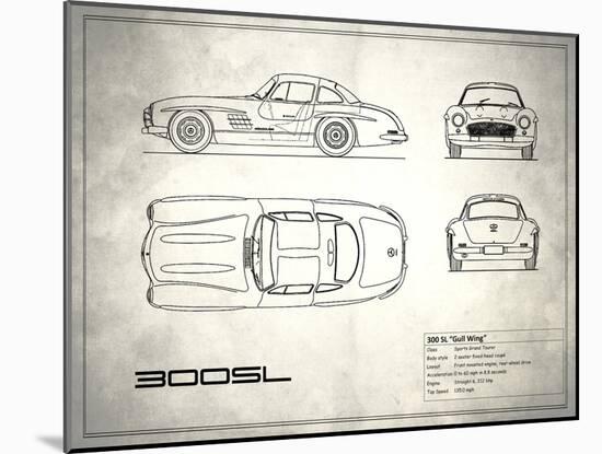 Mercedes 300SL Gullwing White-Mark Rogan-Mounted Art Print