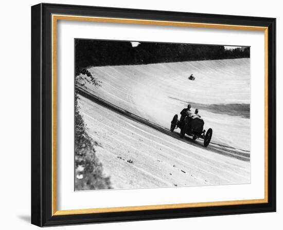 Mercedes on the Banking Near Members' Bridge, Brooklands, Surrey, 1920-null-Framed Photographic Print