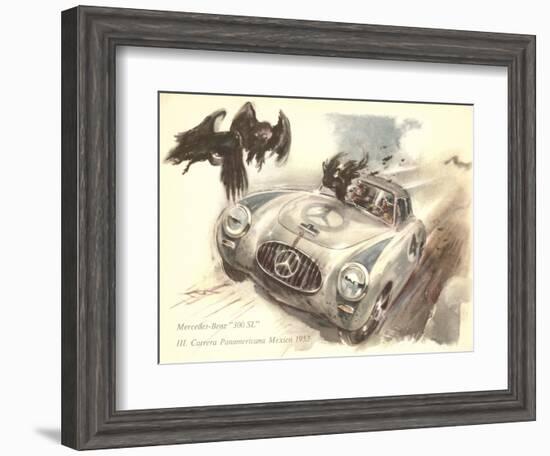 Mercedes Sportscar with Vultures-null-Framed Art Print