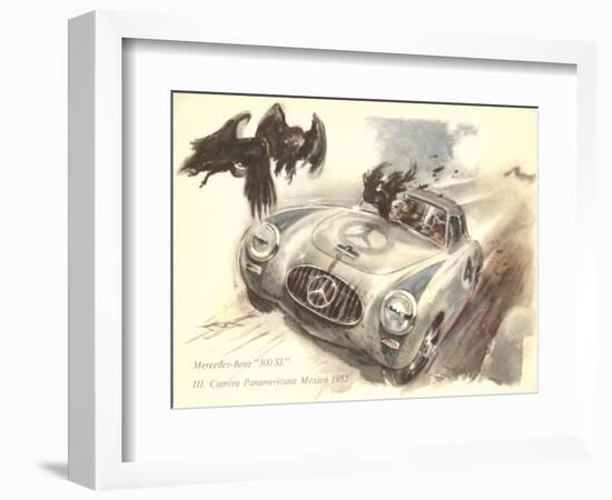 Mercedes Sportscar with Vultures-null-Framed Art Print