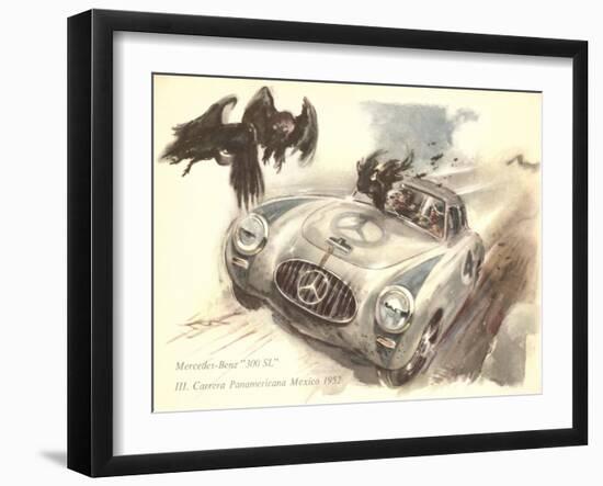 Mercedes Sportscar with Vultures-null-Framed Art Print