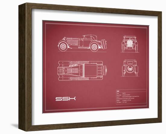 Mercedes SSK-Maroon-Mark Rogan-Framed Art Print