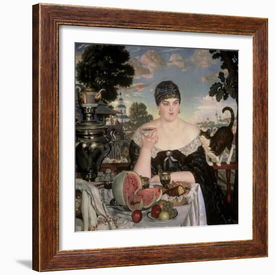 Merchant's Wife Having Tea-B. M. Kustodiev-Framed Giclee Print