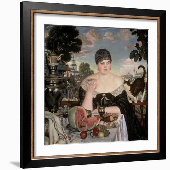 Merchant's Wife Having Tea-B. M. Kustodiev-Framed Giclee Print