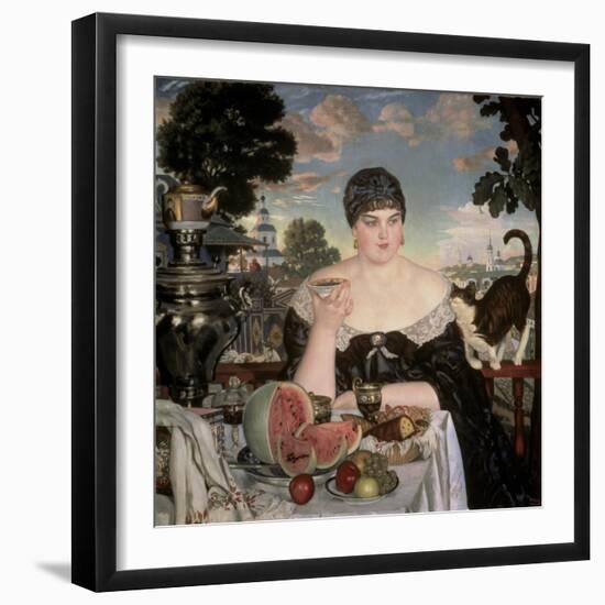 Merchant's Wife Having Tea-B. M. Kustodiev-Framed Giclee Print