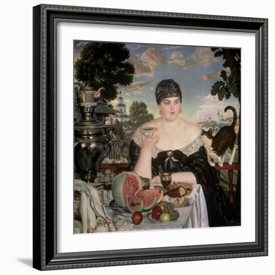 Merchant's Wife Having Tea-B. M. Kustodiev-Framed Giclee Print