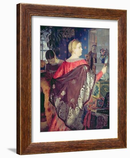 Merchant's Woman with a Mirror-Boris Kustodiyev-Framed Giclee Print