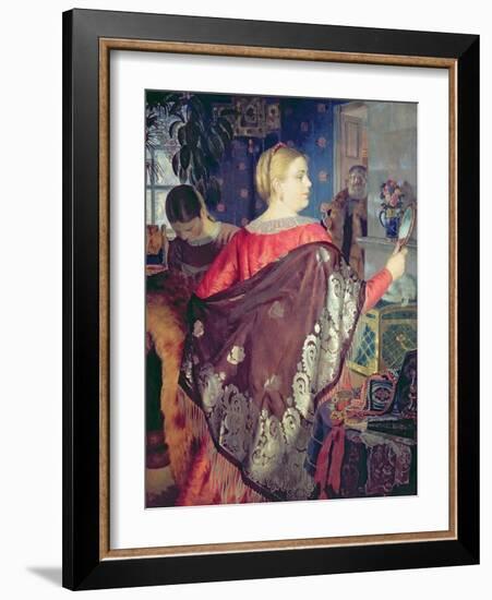 Merchant's Woman with a Mirror-Boris Kustodiyev-Framed Giclee Print