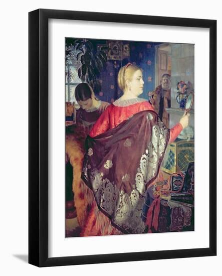 Merchant's Woman with a Mirror-Boris Kustodiyev-Framed Giclee Print