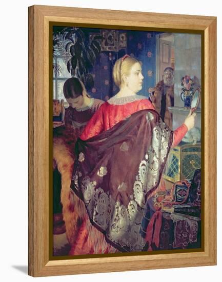 Merchant's Woman with a Mirror-Boris Kustodiyev-Framed Premier Image Canvas