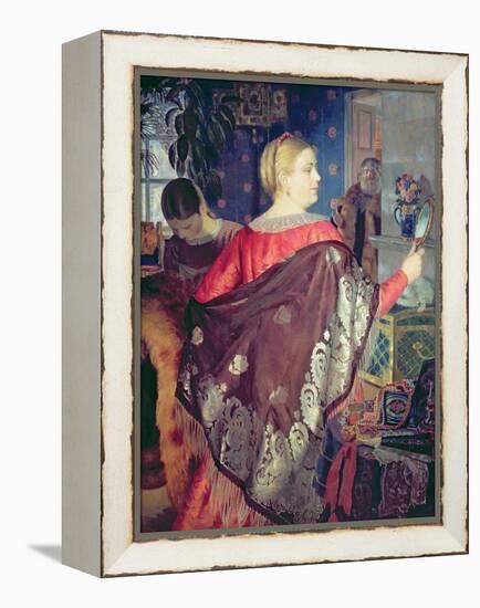 Merchant's Woman with a Mirror-Boris Kustodiyev-Framed Premier Image Canvas