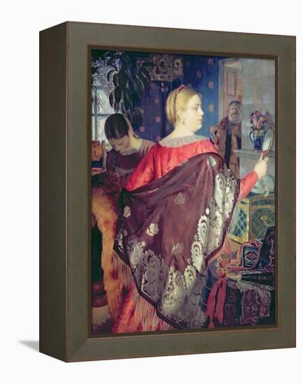 Merchant's Woman with a Mirror-Boris Kustodiyev-Framed Premier Image Canvas