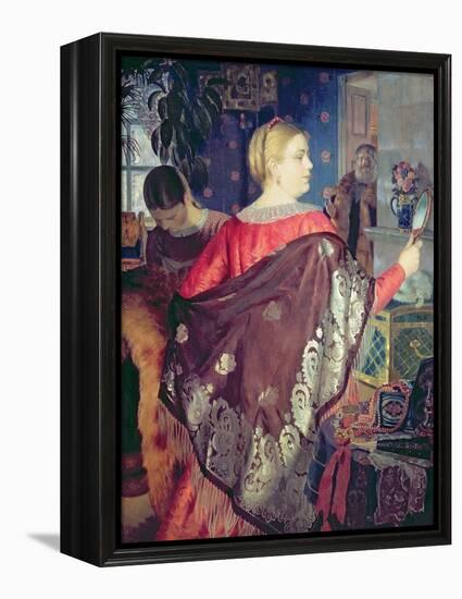 Merchant's Woman with a Mirror-Boris Kustodiyev-Framed Premier Image Canvas