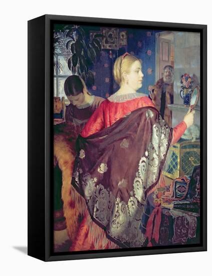 Merchant's Woman with a Mirror-Boris Kustodiyev-Framed Premier Image Canvas