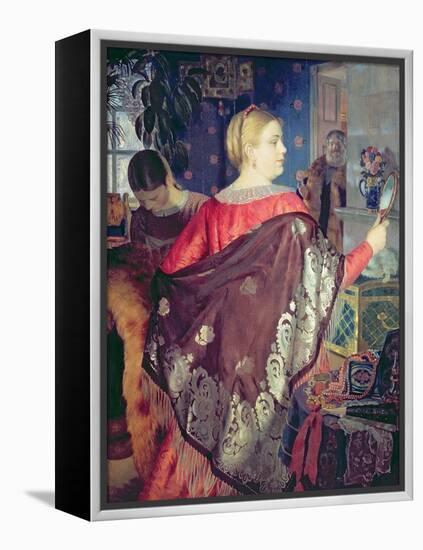 Merchant's Woman with a Mirror-Boris Kustodiyev-Framed Premier Image Canvas