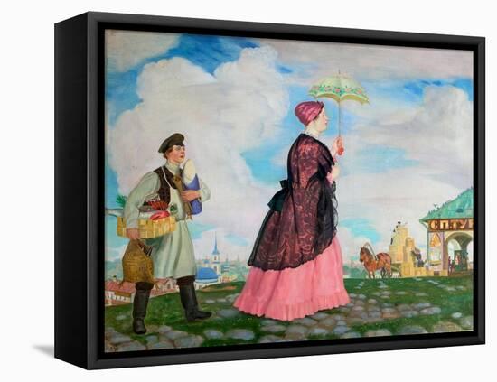 Merchant's Woman with Purchases, 1920-Boris Michaylovich Kustodiev-Framed Premier Image Canvas