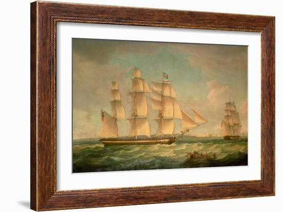 Merchantmen in a Stiff Breeze Off the Cliffs of Dover-Thomas Whitcombe-Framed Giclee Print